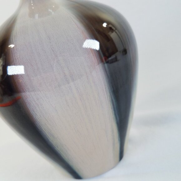 Chinese Transmutation Porcelain Vase 7″ Blue Beige Brown Flambé Style Drip Glaze - Picture 10 of 13